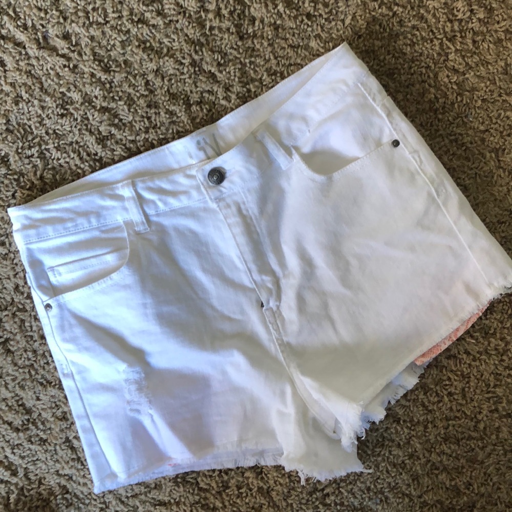 White cutoff denim shorts